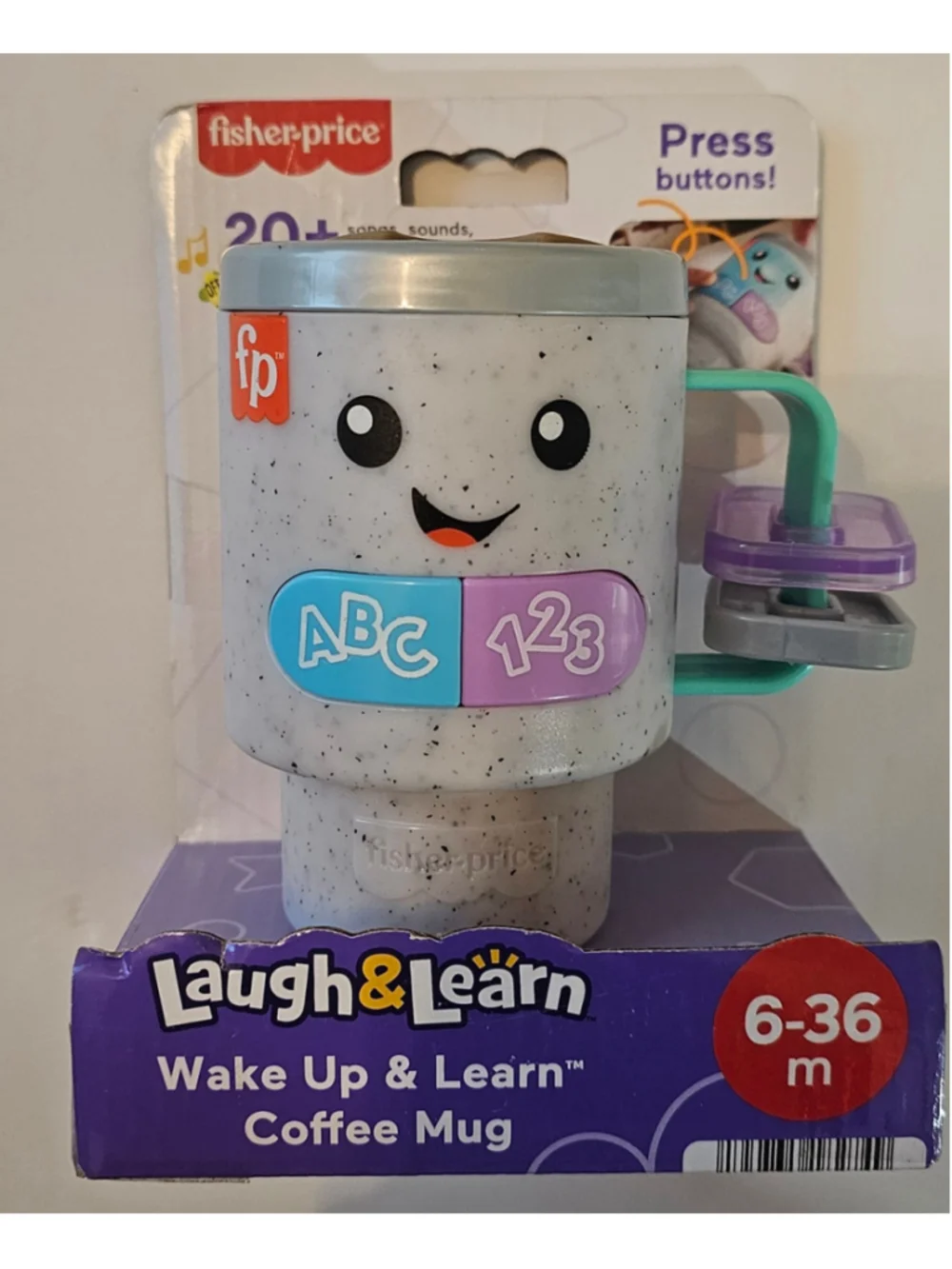Fisher-Price Laugh & Learn Wake Up & Learn Coffee Mug Toy One Size White Teal